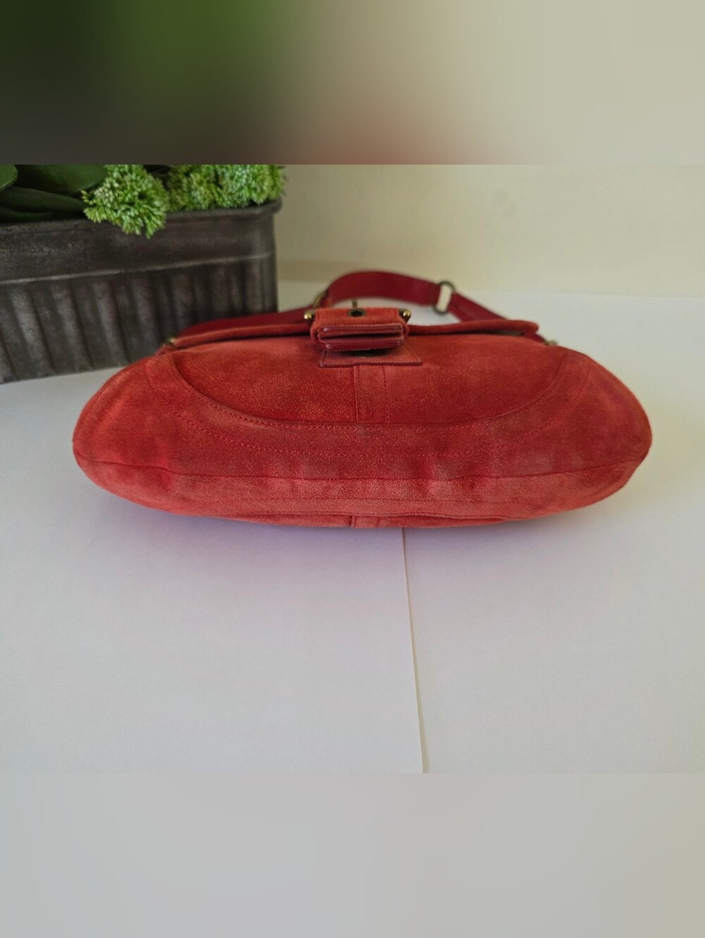 Vintage Coach Soho Large Rust Suede Buckle Flap Shoulder Bag Y2K - Picture 11 of 16